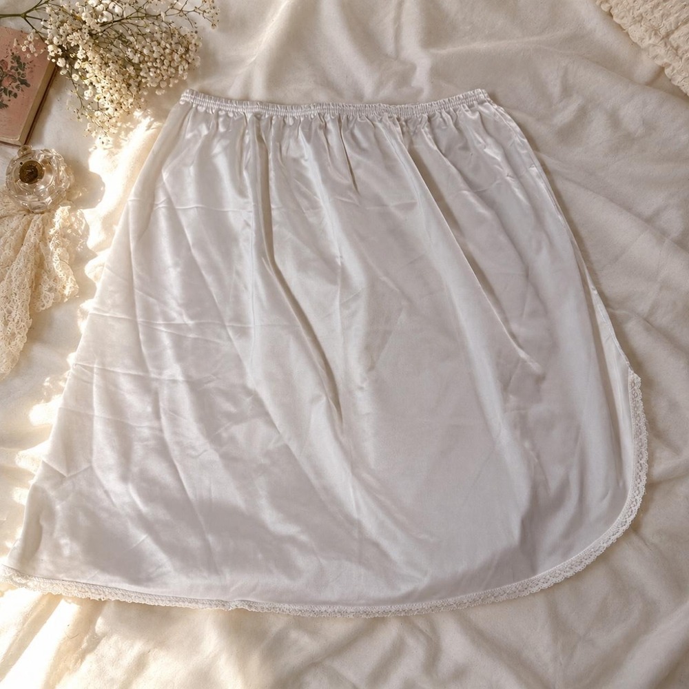 Vintage White Slip skirt 70s Vanity Fair white satin half slip size XS